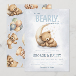 Blue Teddy Bear Baby Shower Invitation