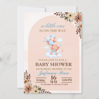 Blue Teddy Bear Baby Shower Invitation
