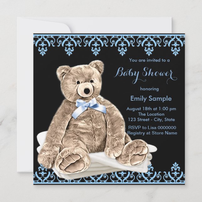 Blue Teddy Bear Baby Shower Invitation (Front)