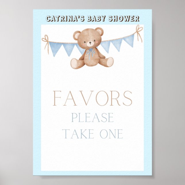 Blue Teddy Bear Baby Shower Sign (Front)
