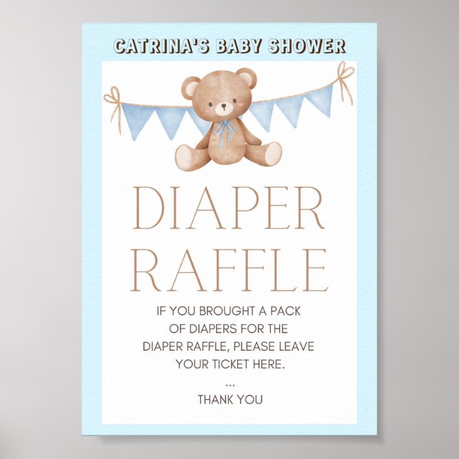 Blue Teddy Bear Baby Shower Sign (Front)