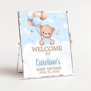 Blue Teddy Bear Baby Shower Welcome Sign