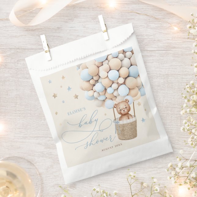 Blue Teddy Bear Balloon Bearly Wait Baby Shower Favour Bag (Clipped)