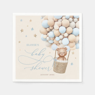 Blue Teddy Bear Balloon Bearly Wait Baby Shower Napkin