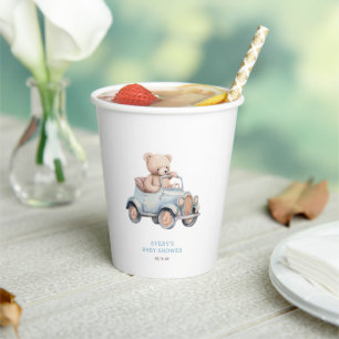 Blue Teddy Bear Balloon Boy Baby Shower Paper Cups