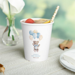 Blue Teddy Bear Balloon Boy Baby Shower Paper Cups