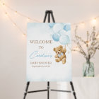 Blue Teddy Bear Balloons Baby shower Affiche de bi