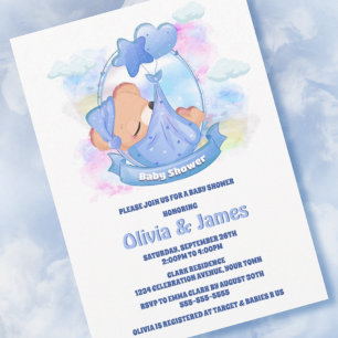 Blue Teddy Bear Balloons Baby Shower Invitation