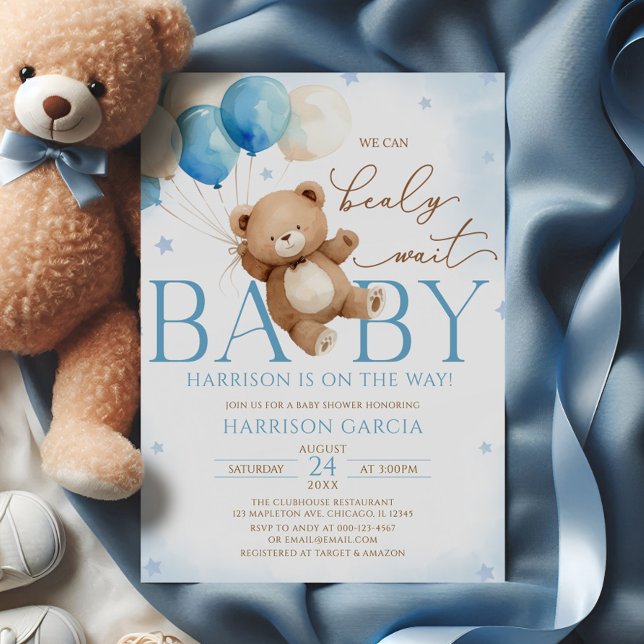 Blue Teddy Bear Balloons Baby Shower Invitation (Creator Uploaded)