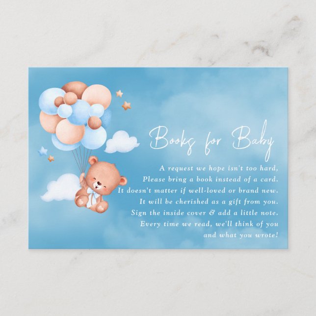 Blue Teddy Bear Balloons Books For Baby Enclosure Card (Front)