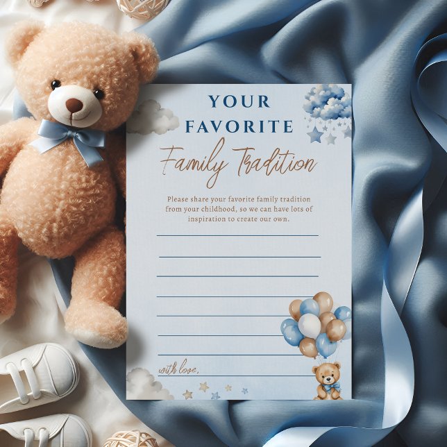 Blue Teddy Bear Balloons Family Tradition Card (Creator Uploaded)
