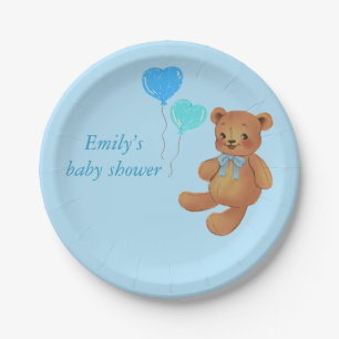 Blue Teddy Bear & Balloons Wrapping Paper Plate
