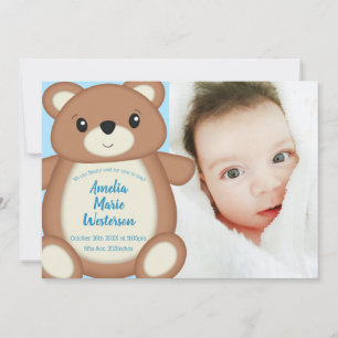 Blue Teddy Bear Birth Announcement