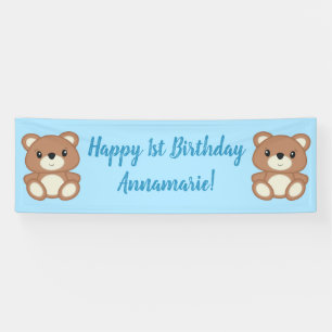 Blue Teddy Bear Birthday Party Banner