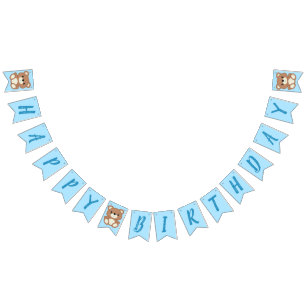 Blue Teddy Bear Birthday Party Bunting Flags