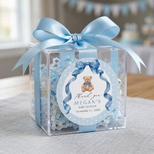 Blue Teddy Bear Boy Baby Shower Classic Round Sticker