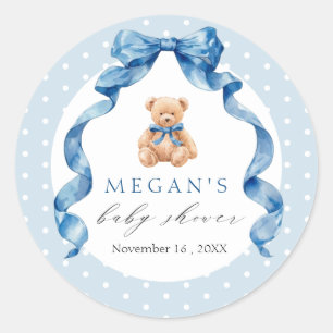 Blue Teddy Bear Boy Baby Shower  Classic Round Sticker