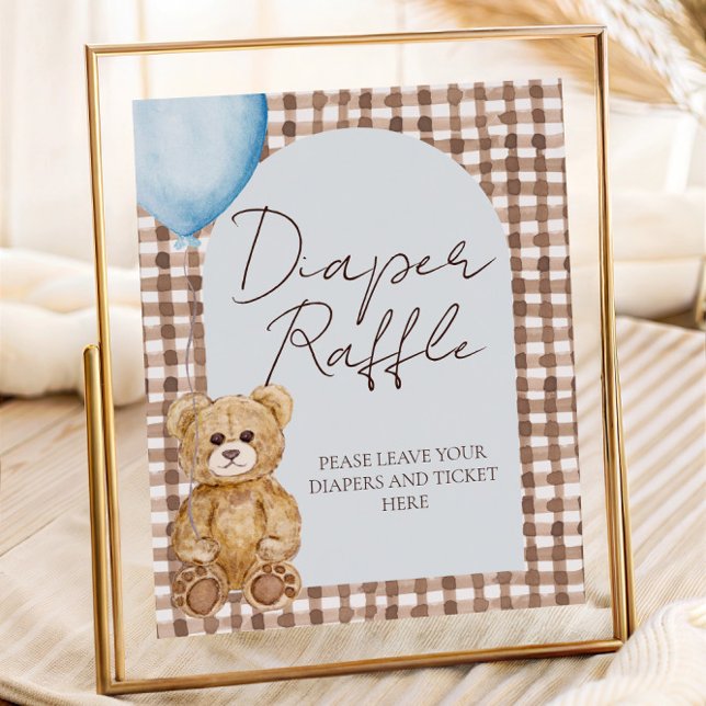 Blue Teddy Bear Boy Baby Shower Diaper Raffle Sign (Creator Uploaded)
