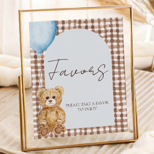 Blue Teddy Bear Boy Baby Shower Favour Table Sign