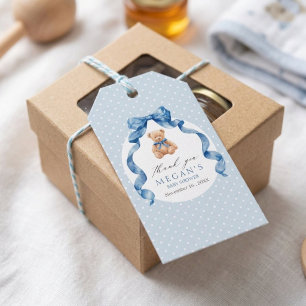 Blue Teddy Bear Boy Baby Shower Gift Tags