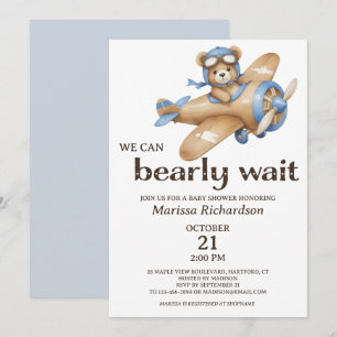 Blue Teddy Bear Boy Baby Shower Invitation