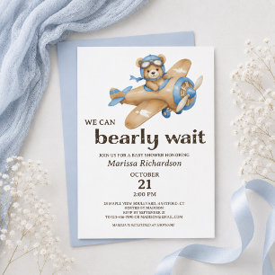 Blue Teddy Bear Boy Baby Shower Invitation