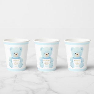 Blue Teddy Bear Boy Baby Shower Paper Cups