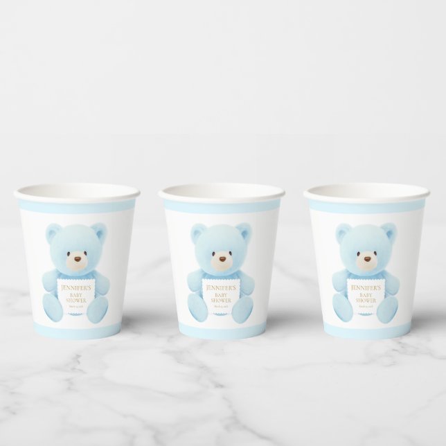 Blue Teddy Bear Boy Baby Shower Paper Cups (Multi)