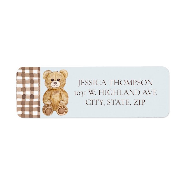 Blue Teddy Bear Boy Baby Shower Return Address  (Front)