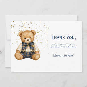 Blue Teddy Bear Boy Birthday Thank You Card