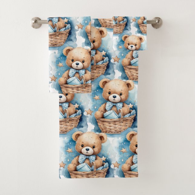 Blue Teddy Bear Boy's Bath Towel Set (Insitu)