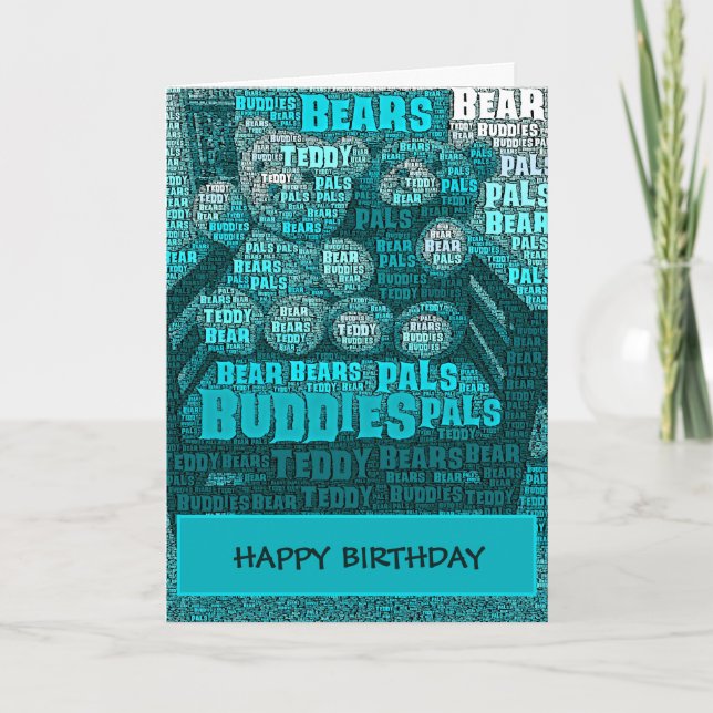Blue Teddy Bear Buddies Word Cloud Card (Front)