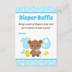 Blue Teddy Bear Clothes Baby Shower Diaper Raffle Enclosure Card