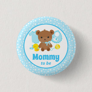 Blue Teddy Bear Clothes Baby Shower Mommy to Be 1 Inch Round Button