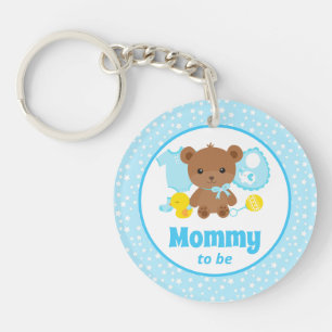Blue Teddy Bear Clothes Baby Shower Mommy to Be Keychain