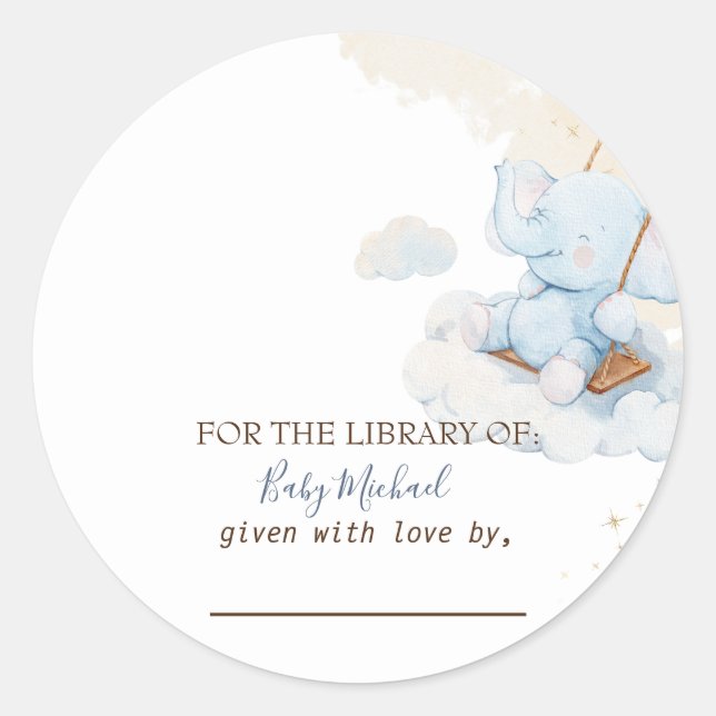 Blue Teddy Bear Clouds Baby Shower Classic Round Sticker (Front)