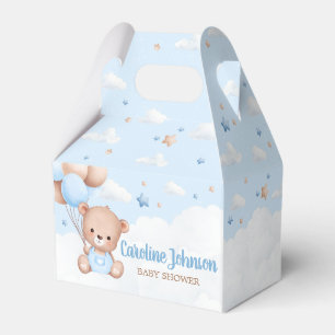 Blue Teddy Bear Clouds Balloon Baby Shower Favor Box