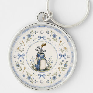 Blue Teddy Bear Country Club Golf Crest Keychain
