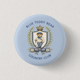 Blue Teddy Bear Country Club Golf Party 1 Inch Round Button