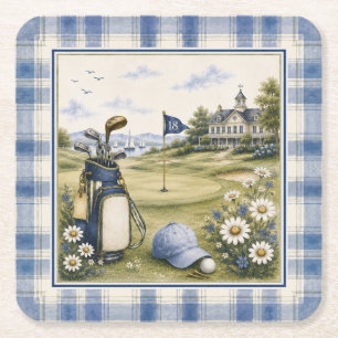 Blue Teddy Bear Country Club   Golf Square Paper Coaster