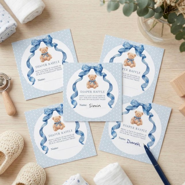 Blue Teddy Bear Diaper Raffle Ticket Enclosure Card (Creator Uploaded)