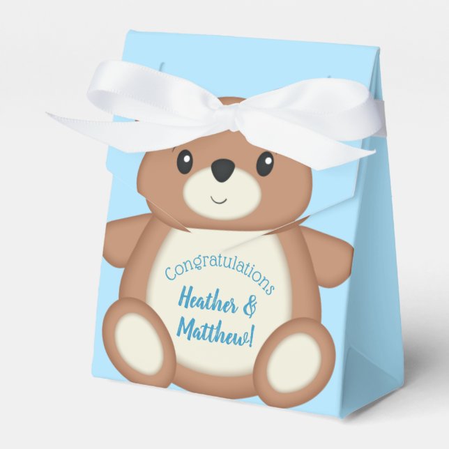 Blue Teddy Bear Favor Box (Front Side)