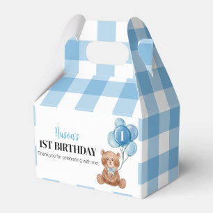 Blue Teddy Bear First Birthday Party Favour Box