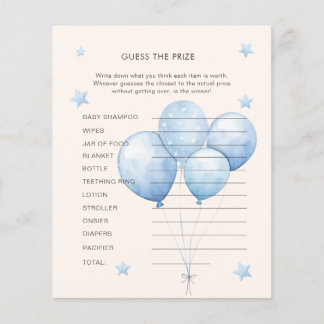 Blue Teddy Bear Guess the Price Baby Shower Game