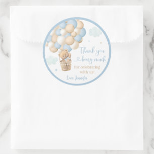 Blue Teddy Bear Hot Air Balloon Baby Shower Classic Round Sticker
