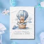 Blue Teddy Bear Hot Air Balloon Birth Stats Baby Fleece Blanket<br><div class="desc">Adorable and sweet blue teddy bear in a hot air balloon on this baby blanket for your little new baby boy. Monogram with one or two lines of text.</div>