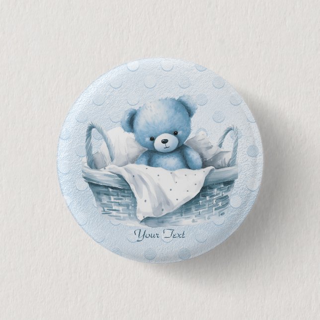 Blue Teddy Bear in Basket Button (Front)