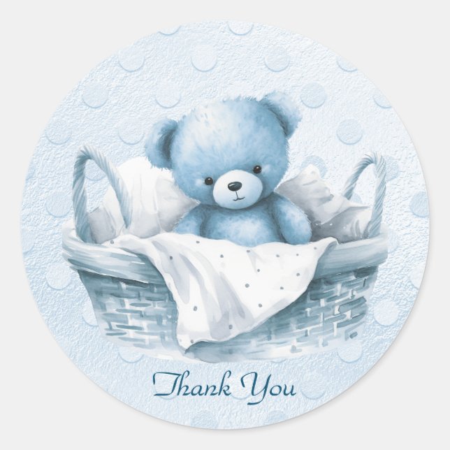 Blue Teddy Bear in Basket Sticker (Front)