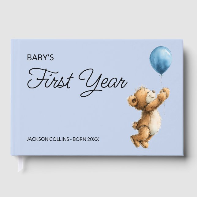 Blue Teddy Bear Keepsake Baby's First Year Book (Front)