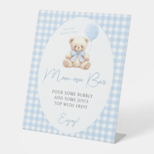 Blue Teddy Bear Mimosa Mom-osa bar Baby Boy Shower Pedestal Sign
